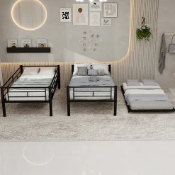 Lit Superposé Convertible 90x190 cm - Lit Enfant avec Échelle et Garde-Corps Silencieux , Fer - Sans Matelas - Noir