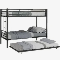 Lit Superposé Convertible 90x190 cm - Lit Enfant avec Échelle et Garde-Corps Silencieux , Fer - Sans Matelas - Noir