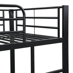 Lit superposé en métal, adapté enfants et ados, avec lit gigogne, 4 barrières, noir, 90x200cm, 90x190cm