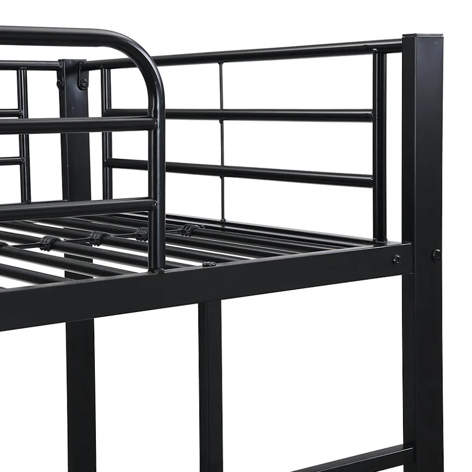 Lit superposé en métal, adapté enfants et ados, avec lit gigogne, 4 barrières, noir, 90x200cm, 90x190cm