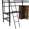 Lit superposé en métal avec bureau et armoire, étagères, échelle 4 marches, noir, 90x200cm