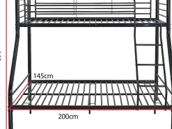Lit superposé en métal "Leo" Sommiers inclus - 90/140 x 190 cm - Noir