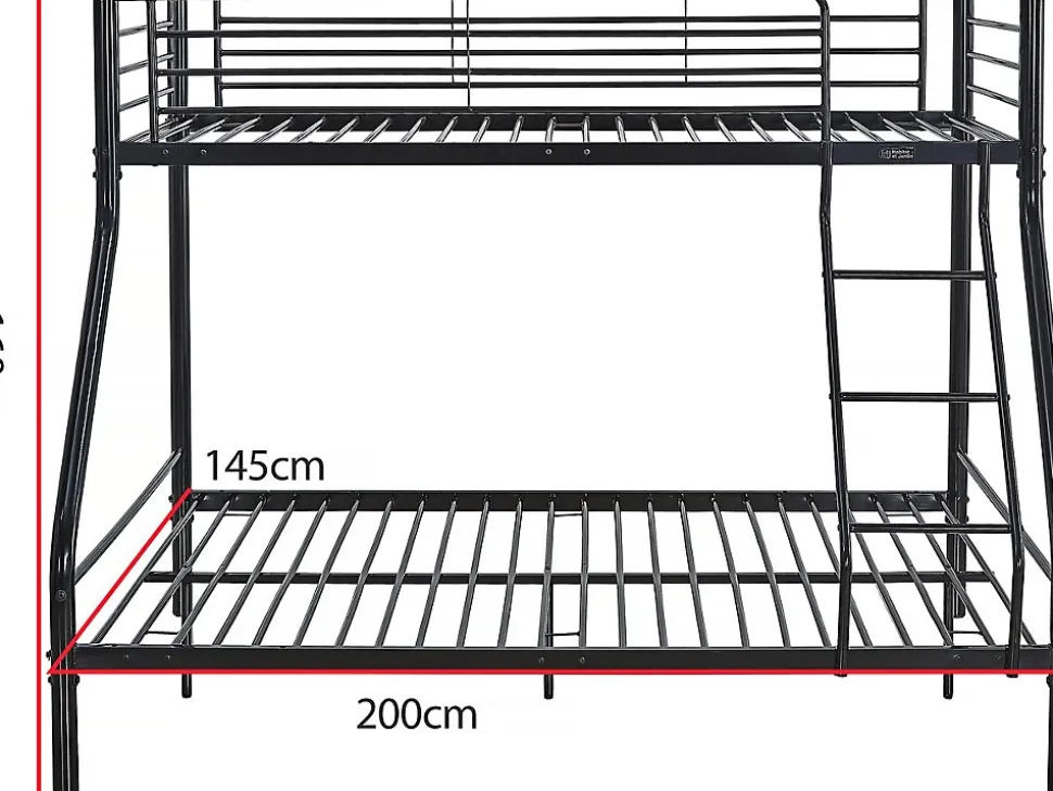 Lit superposé en métal "Leo" Sommiers inclus - 90/140 x 190 cm - Noir