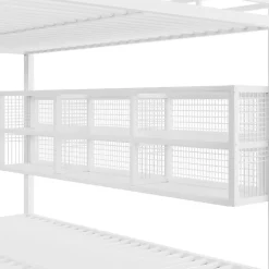 Lit superposé en métal 140x200 cm - Avec placards de rangement et LED - 6 compartiments de rangement - Blanc (sans matelas)