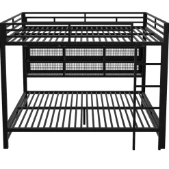 Lit superposé en métal 140x200 cm - Avec placards de rangement et LED - 6 compartiments de rangement - Moir (sans matelas)