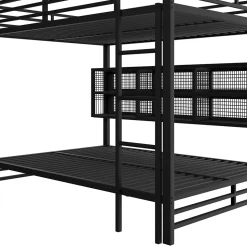 Lit superposé en métal 140x200 cm - Avec placards de rangement et LED - 6 compartiments de rangement - Moir (sans matelas)