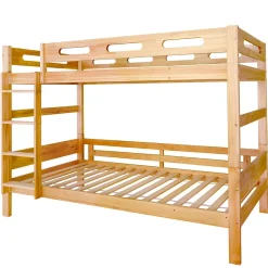 Lit superposé enfant, 2 lits simples, cadre pin massif, montage facile, naturel, 90x200 cm
