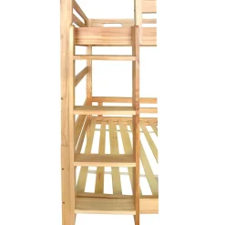 Lit superposé enfant, 2 lits simples, cadre pin massif, montage facile, naturel, 90x200 cm