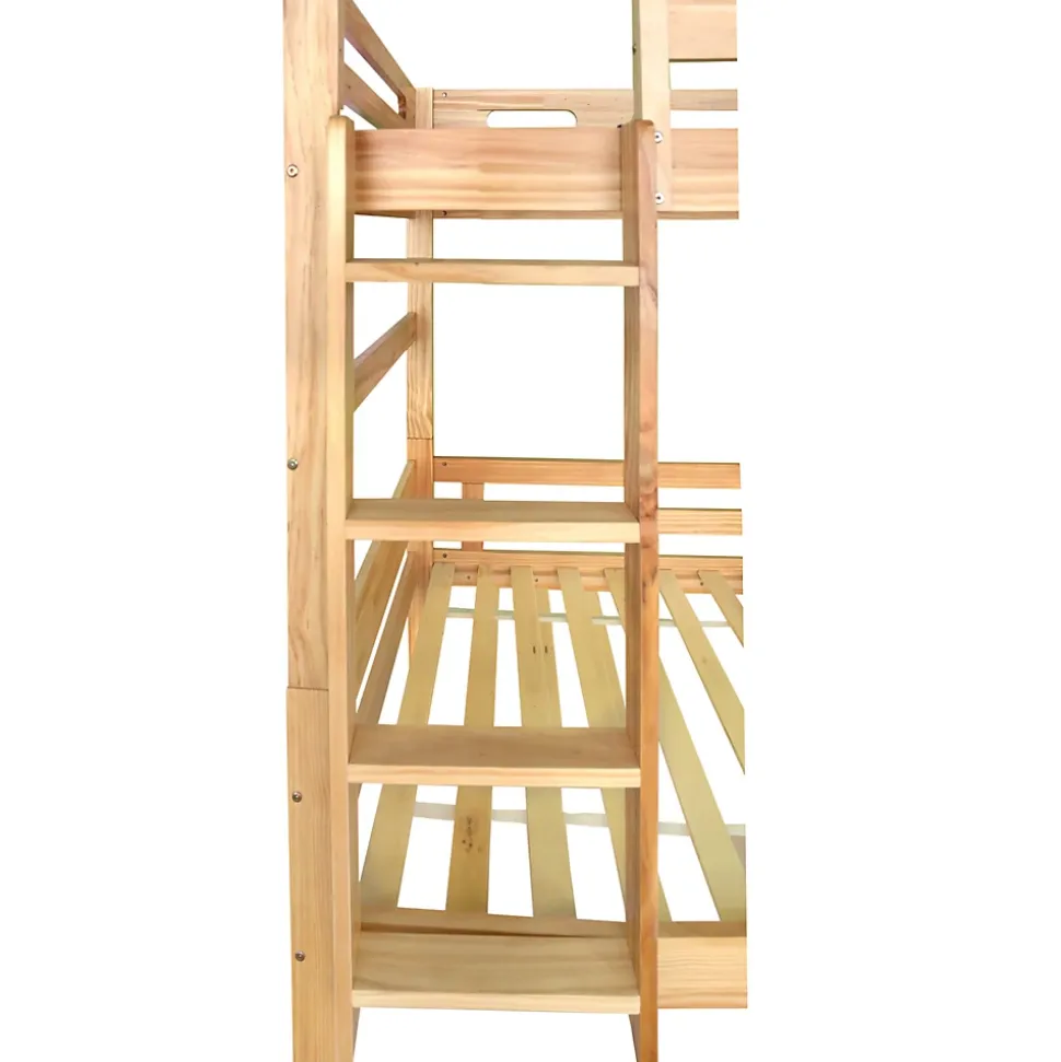 Lit superposé enfant, 2 lits simples, cadre pin massif, montage facile, naturel, 90x200 cm