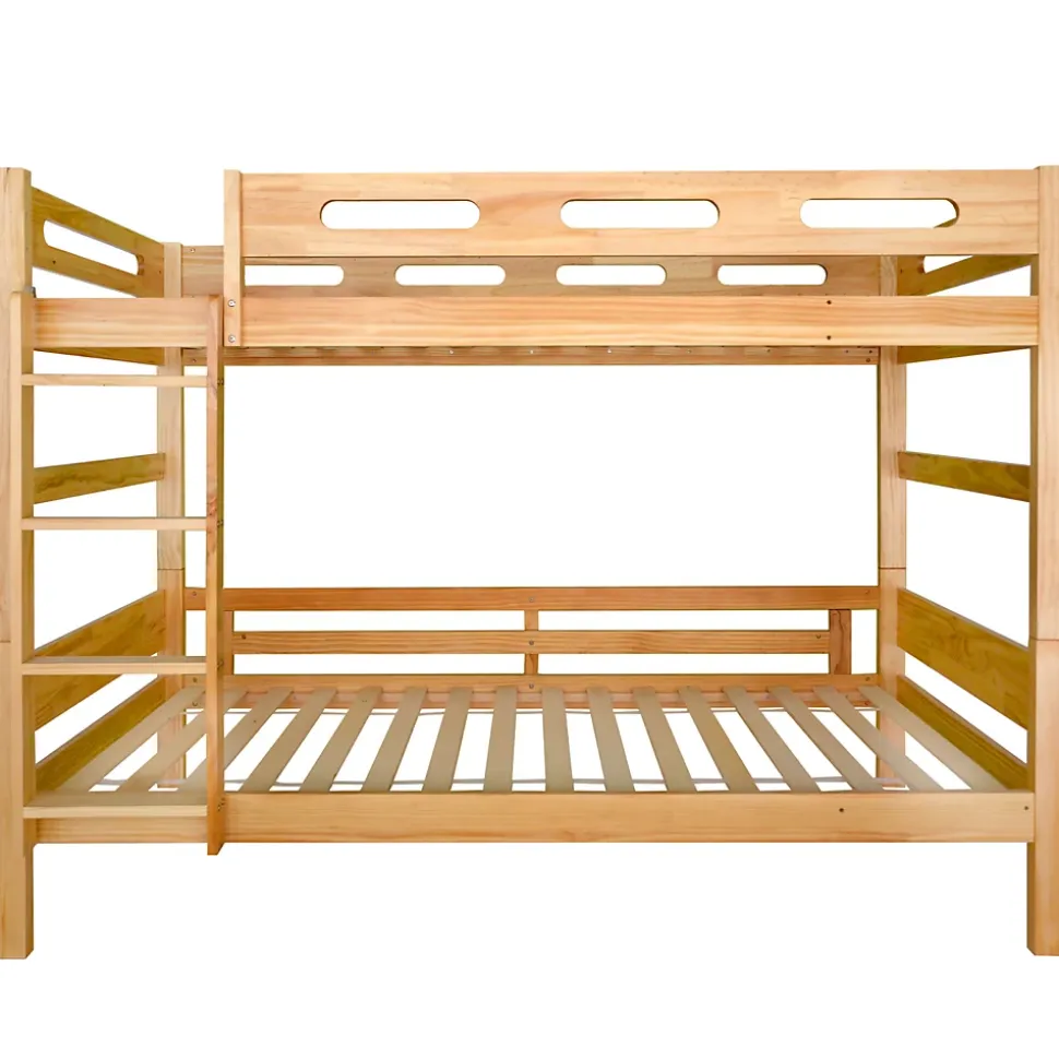 Lit superposé enfant, 2 lits simples, cadre pin massif, montage facile, naturel, 90x200 cm