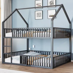 Lit superposé enfant 140 par 200 métal lit double familial mezzanine avec échelle porte ouvrante lit inférieur noir