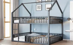 Lit superposé enfant 140 par 200 métal lit double familial mezzanine avec échelle porte ouvrante lit inférieur noir