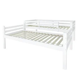 Lit superposé enfant avec rangements chaussures et casiers, convertible 2 lits simples, blanc, 90x200 cm