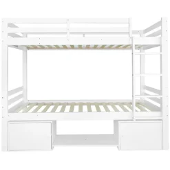 Lit superposé enfant avec rangements chaussures et casiers, convertible 2 lits simples, blanc, 90x200 cm