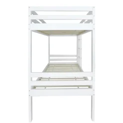 Lit superposé enfant avec rangements chaussures et casiers, convertible 2 lits simples, blanc, 90x200 cm