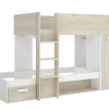 Lit superposé enfant coloris chêne naturel, blanc, imitation lamelles, couchage 90 x190 cm