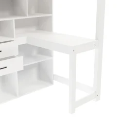 Lit Superposé Enfant 90x200 cm - avec Escalier de Rangement et Bureau Intégré, Armoire et Tiroirs - Bois/MDF/Contreplaqué Blanc