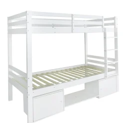 Lit superposé enfant 90x200 cm blanc avec casiers et étagères à chaussures, convertible en 2 lits simples