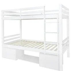 Lit superposé enfant 90x200 cm blanc avec casiers et étagères à chaussures, convertible en 2 lits simples