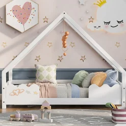 Lit Superposé enfant 90x200 cm - Lit Simple en Bois Massif de Pin, Capacité 120 kg, Sans Matelas, Blanc