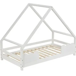 Lit Superposé enfant 90x200 cm - Lit Simple en Bois Massif de Pin, Capacité 120 kg, Sans Matelas, Blanc