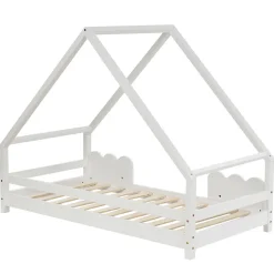 Lit Superposé enfant 90x200 cm - Lit Simple en Bois Massif de Pin, Capacité 120 kg, Sans Matelas, Blanc