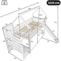 Lit Superposé Enfant 90x200 cm - Lit avec Toboggan et Escalier de Rangement - Cadre Bois MDF - Sans Matelas - Blanc
