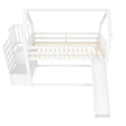 Lit Superposé Enfant 90x200 cm - Lit avec Toboggan et Escalier de Rangement - Cadre Bois MDF - Sans Matelas - Blanc