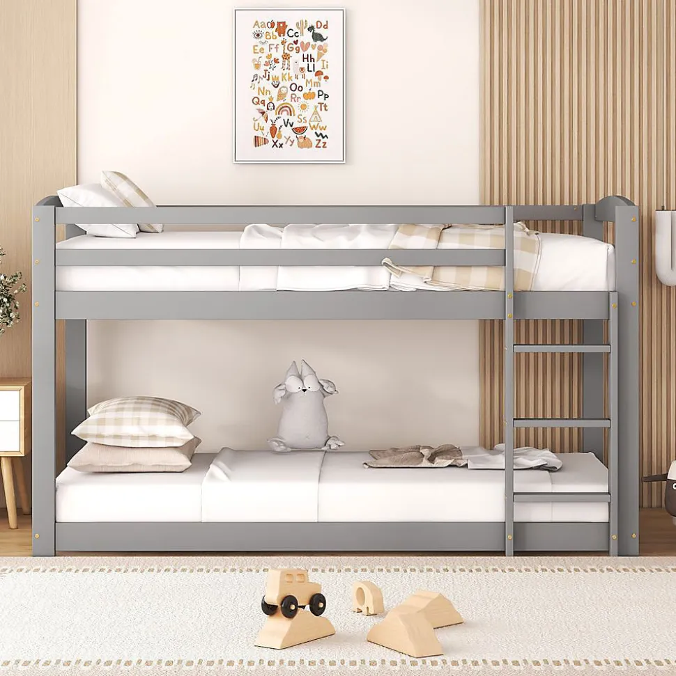 Lit Superposé Enfant 90X200Cm Pin Gris Blackcolors