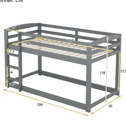 Lit Superposé Enfant 90X200Cm Pin Gris Blackcolors