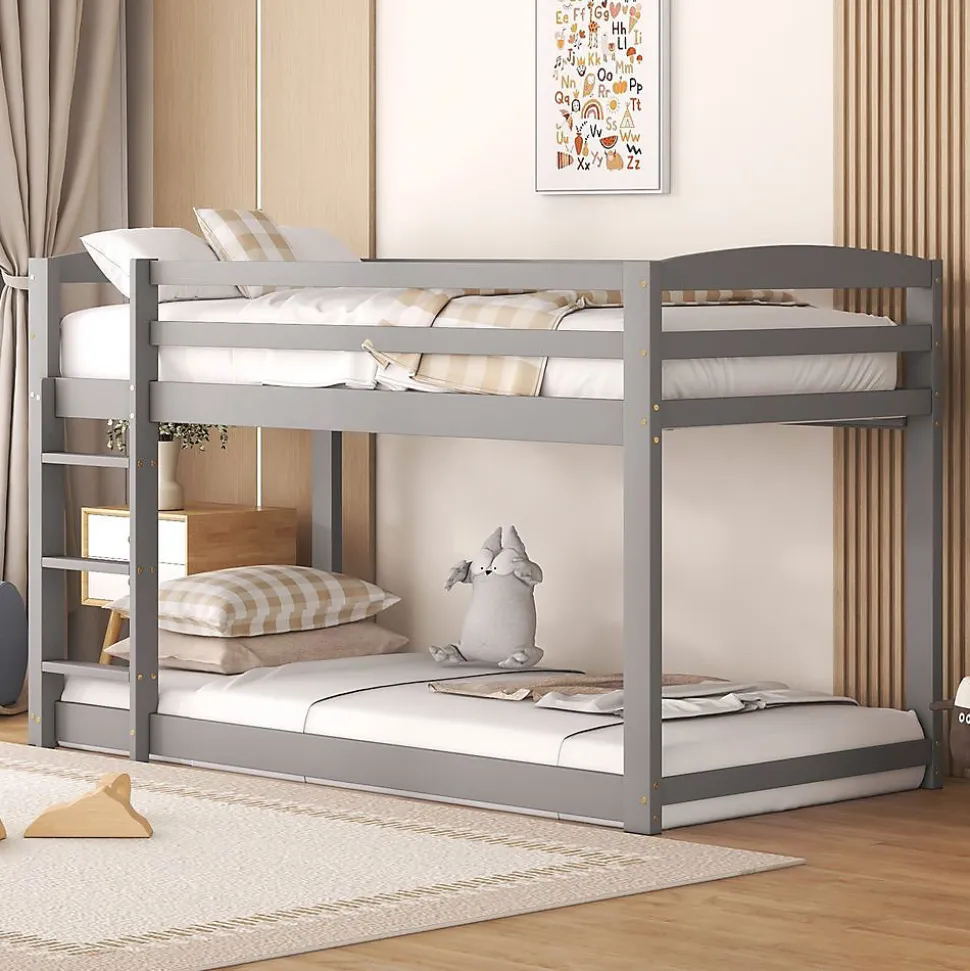 Lit Superposé Enfant 90X200Cm Pin Gris Blackcolors