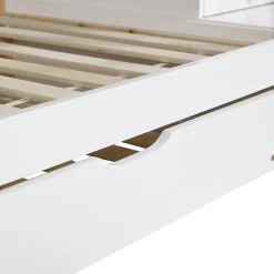 Lit superposé extensible avec échelle 3 tiroirs, sécurité, cadre bois, naturel,blanc