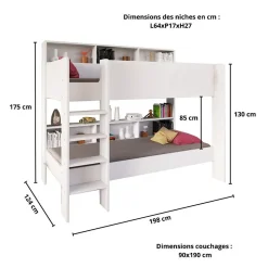 Lit superposé LUCKY 90x190 + 2 sommiers / Blanc