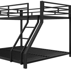 Lit Superposé Métal 90x200 et 140x200 cm, Lit Double enfant/Ado avec Échelle et Barrières de Sécurité - Sans Matelas - Noir