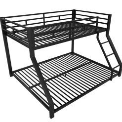 Lit Superposé Métal 90x200 et 140x200 cm, Lit Double enfant/Ado avec Échelle et Barrières de Sécurité - Sans Matelas - Noir