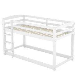 Lit superposé pour enfants, lit cadre bois massif pin, montage facile, blanc, 90x200 cm