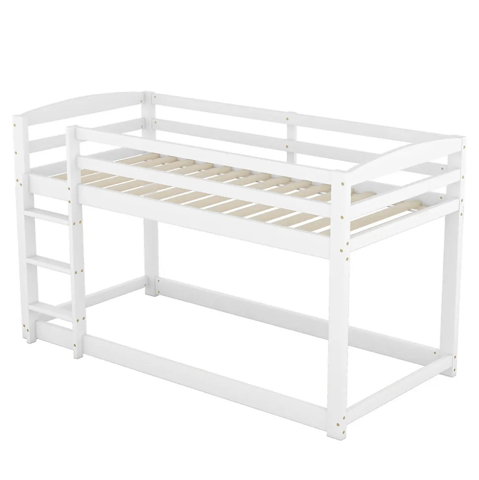 Lit superposé pour enfants, lit cadre bois massif pin, montage facile, blanc, 90x200 cm