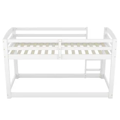 Lit superposé pour enfants, lit cadre bois massif pin, montage facile, blanc, 90x200 cm