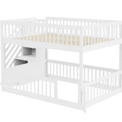 Lit superposé pour enfants et adolescents,140x200cm,bois blanc,échelle de sécurité et tiroirs