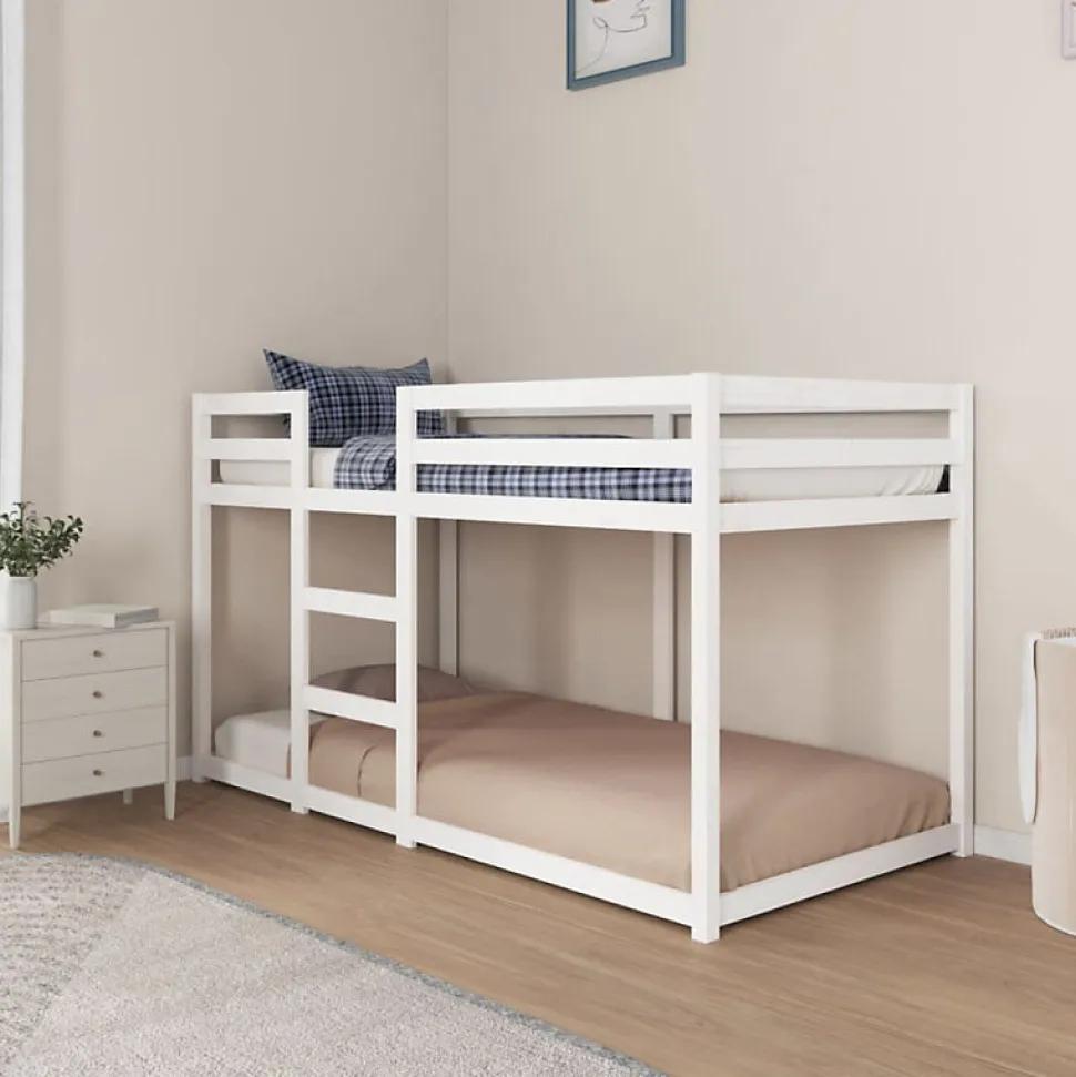 Lit superposé sans matelas blanc 90x190 cm bois de pin massif