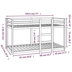 Lit superposé sans matelas blanc 90x190 cm bois de pin massif