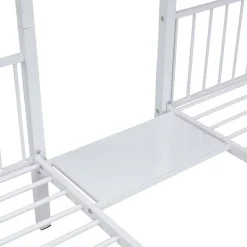 Lit superposé triple, cadre de lit métallique, 140x200cm et 2 lit 90x200cm, avec échelle et 2 tiroirs, sommier inclus, blanc