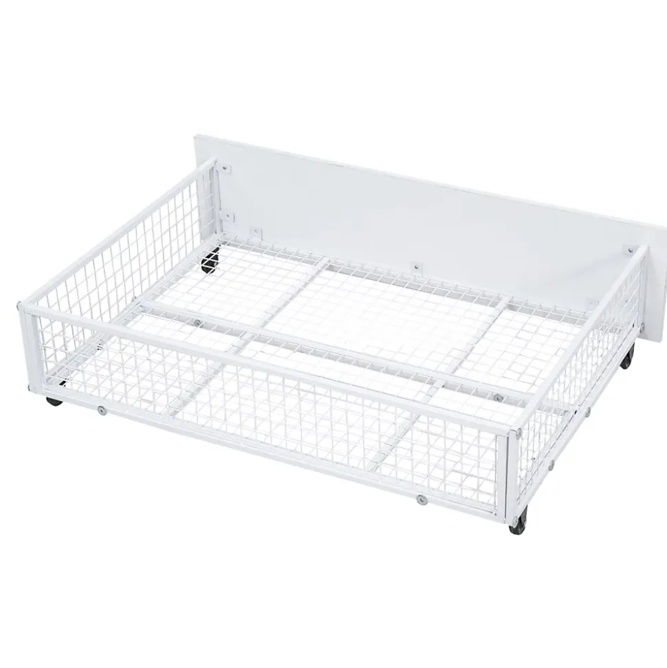 Lit superposé triple, cadre de lit métallique, 140x200cm et 2 lit 90x200cm, avec échelle et 2 tiroirs, sommier inclus, blanc