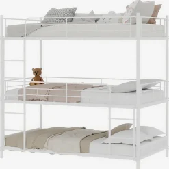 Lit Superposé Triple 90x190 cm - avec Échelle Intégrée et Garde-Corps, Structure en Métal, pour Enfant Ado, sans Matelas, Blanc