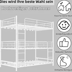 Lit Superposé Triple 90x190 cm - avec Échelle Intégrée et Garde-Corps, Structure en Métal, pour Enfant Ado, sans Matelas, Blanc