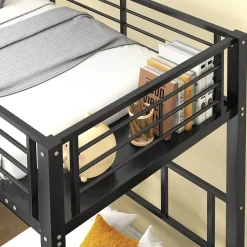 Lit superposé triple 90x200 cm en métal avec échelle intégrée et tablette tête de lit, chambre enfant
