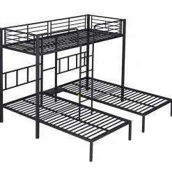 Lit superposé triple 90x200 cm en métal avec échelle intégrée et tablette tête de lit, chambre enfant