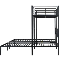 Lit superposé triple 90x200 cm en métal avec échelle intégrée et tablette tête de lit, chambre enfant