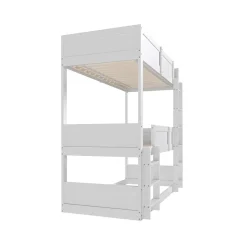 Lit superposé triple 90x200 cm avec rail haut - Transformable en 3 lits simples - Bois - Sans matelas - Blanc