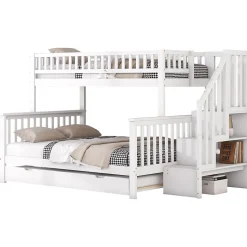 Lit superposé 90x200 / 140x200 cm avec lit gigogne et sommier à lattes inclus en pin blanc